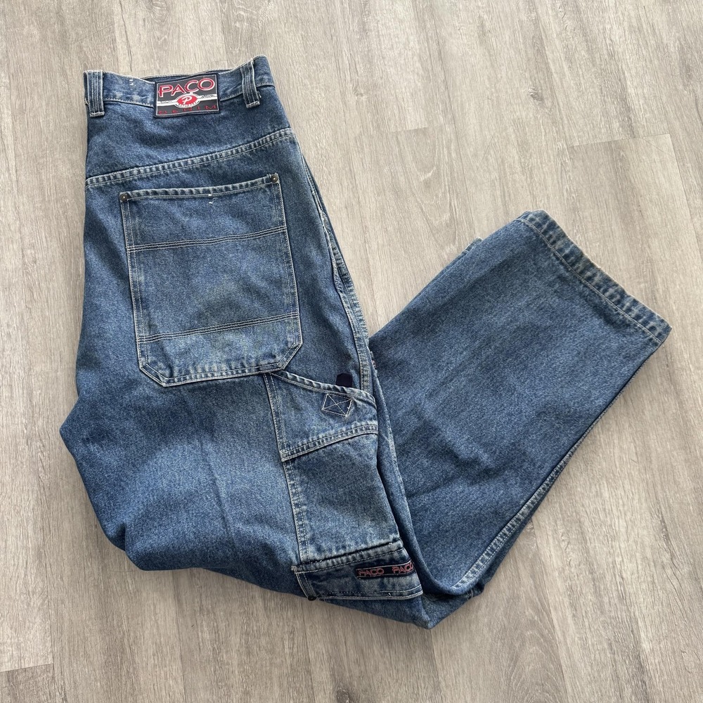 Y2K Paco Jeans Mens 38x32 Blue Baggy Straight Leg Denim Carpenter Utility